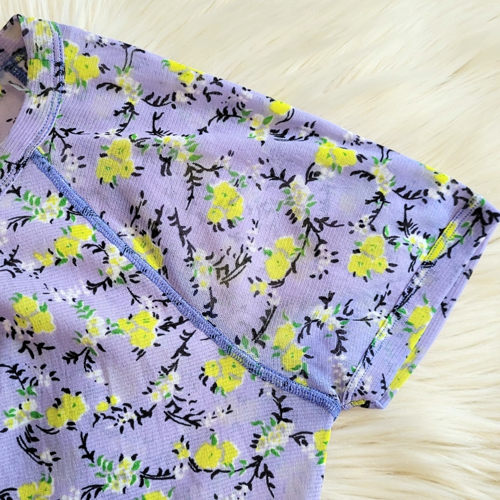 Diane Von Furstenberg Sheer Floral Short Sleeve Tops medium - Picture 3 of 6